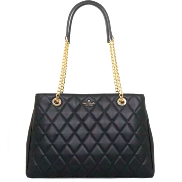 KATE SPADE ♠️ New York 🖤Carey🖤 BLACK SMOOTH QUILTED LEATHER TOTE BAG 🌟EUC🌟 - Picture 1 of 17